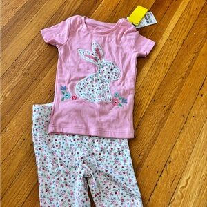 JoJo Maman Bebe Pink Bunny Floral Girls' Pajama Set - Size 5-6 NWT